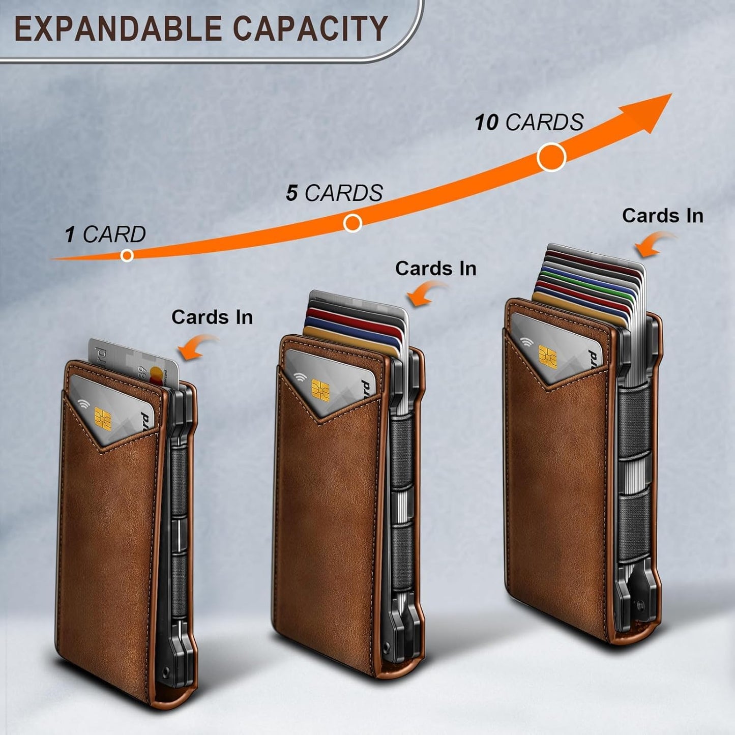 Men's Slim RFID Blocking Wallet Genuine Leather Front Pocket Design with Money Clip Holds 12 Cards Magnetic Flip Case (Brown)