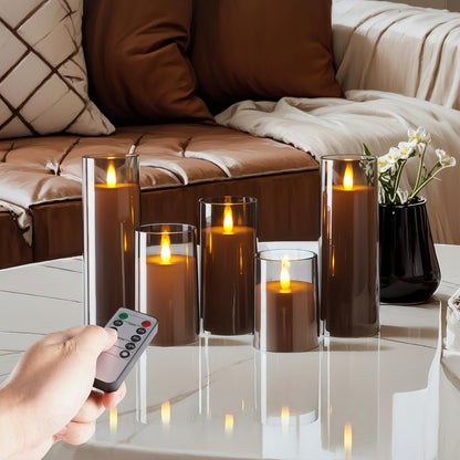 Homemory Realistic Flickering Flameless Candles, Battery Operated Candles, LED Fake Electric Candle with Remote Control and Timer for Home, Christmas Decoration, Grey, Set of 5