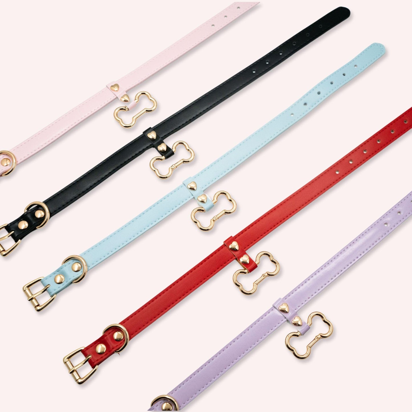 ADEMISHIA Handmade Bone Ring Leather Choker Collar For Women, Cute Pastel Pink Choker Necklace with Bone Shaped Pendant and Heart Rivets