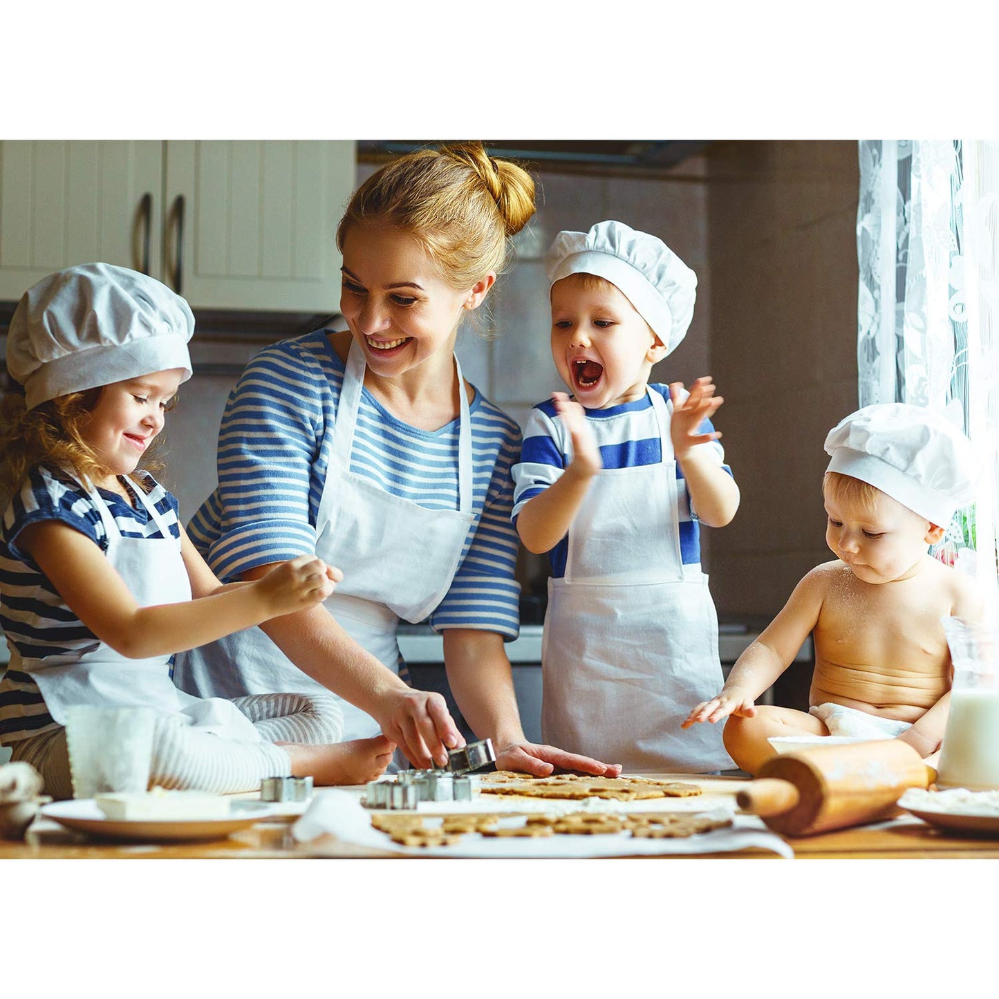Yaomiao 4 Pieces Kids Apron with Pocket Children Adjustable Chef Apron for Cooking Baking Painting (White,S for 2-6 Age)