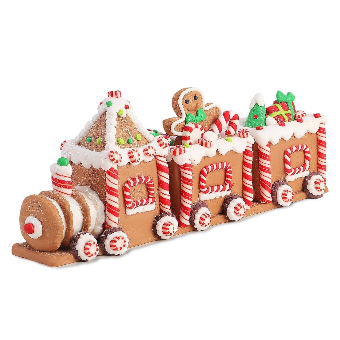 SunArtHome Christmas Gingerbread Decorations - 10" Gingerbread Decor Train Figurines Xmas Decor Gift - Christmas Party Home Decor Holiday Home Decor for Table, Mantel, Shelves