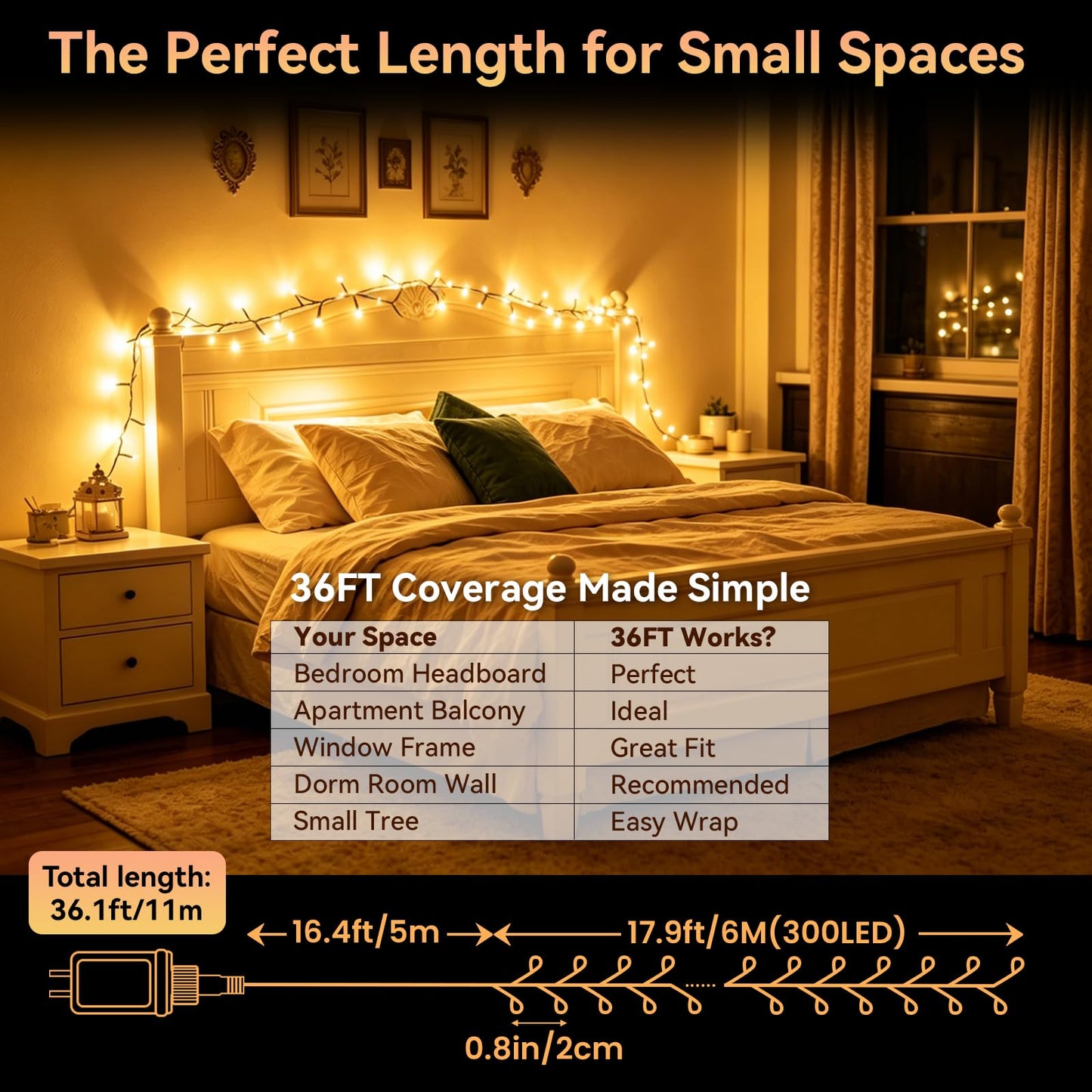 300 LED Warm White String Lights - 36FT Plug-in Outdoor & Indoor Fairy Lights with Remote, Timer & 4 Brightness Levels - Waterproof Patio Bedroom Christmas Wedding Decorative Lights,Green Wire