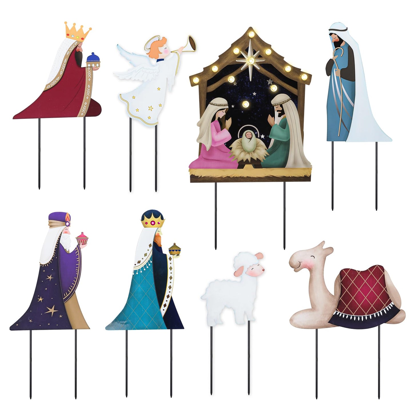 Christmas Yard Sign Decorations Outdoor with LED Lights Christmas Nativity Scene Yard Signs with Metal Stakes for Xmas Holiday Party Lawn Sign Garden Decor Xmas Outdoor Yard Signs