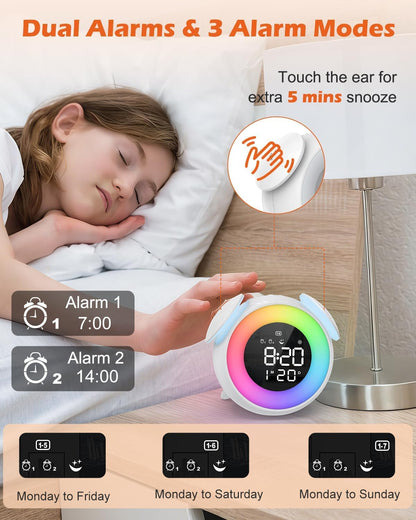 PENTASPI Alarm Clock for Kids, Ok to Wake Alarm Clock, Toddler Sleep Training Clock with Multi-Colors Night Light, 7 Ringtones, 3 Level Volumes, Dual Alarms, Snooze for Kids Girls Boys Adult