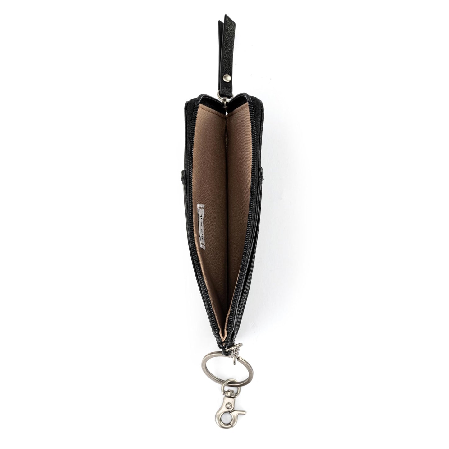 The Sak Iris Wallet in Leather, Elevated Card Holder with Keychain, Black Leaf Embossed II