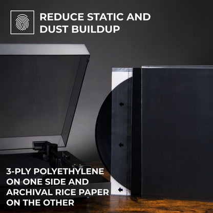 Big Fudge 25x Premium Vinyl Record Inner Sleeves - Clear 3-Ply Album Covers with Anti-Static Rice Paper - Master Vinyl Record Sleeves - Acid Free Protective Cover for 12" Records
