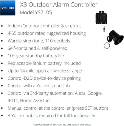 YoLink Outdoor Security Siren & Smart Alarm Controller Kit - Loud 110 dB, Wireless, Battery-Powered, 1/4 Mile Range, Android-iOS App, Alexa, Google, IFTTT, Home Assistant, Hub Required!