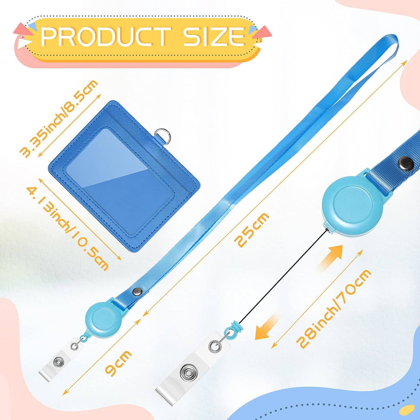 12 Sets PU Leather ID Badge Holder Retractable Name Badge Reel with Lanyards Waterproof Clear Card Holder with 1 Transparent ID Window 1 Credit Card Slot for Women Men Nurse School Office (Horizontal)
