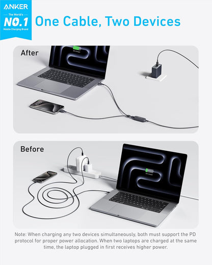 Anker Cable,6FT 2-in-1 USB C to USB C Cable 140W Max,Fast Charging for iPhone 17/17 Pro Max/16 Series,MacBook Air/Pro,and More(Braided,Black)