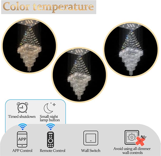 Flashing God D48''X H120'' Large Crystal Chandeliers for High Ceiling Square Crystal Raindrop Chandelier, Foyer Long Lighting Fixtures for Foyer Entryway Villa Silver ﻿
