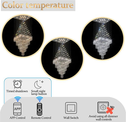 Flashing God D40''X H100'' Large Chandeliers for High Ceilings Crystal Raindrop Chandeliers 5 Tiers Chandelier Big Pendant Light Fixture for Living Room Entry Stairwell Staircase