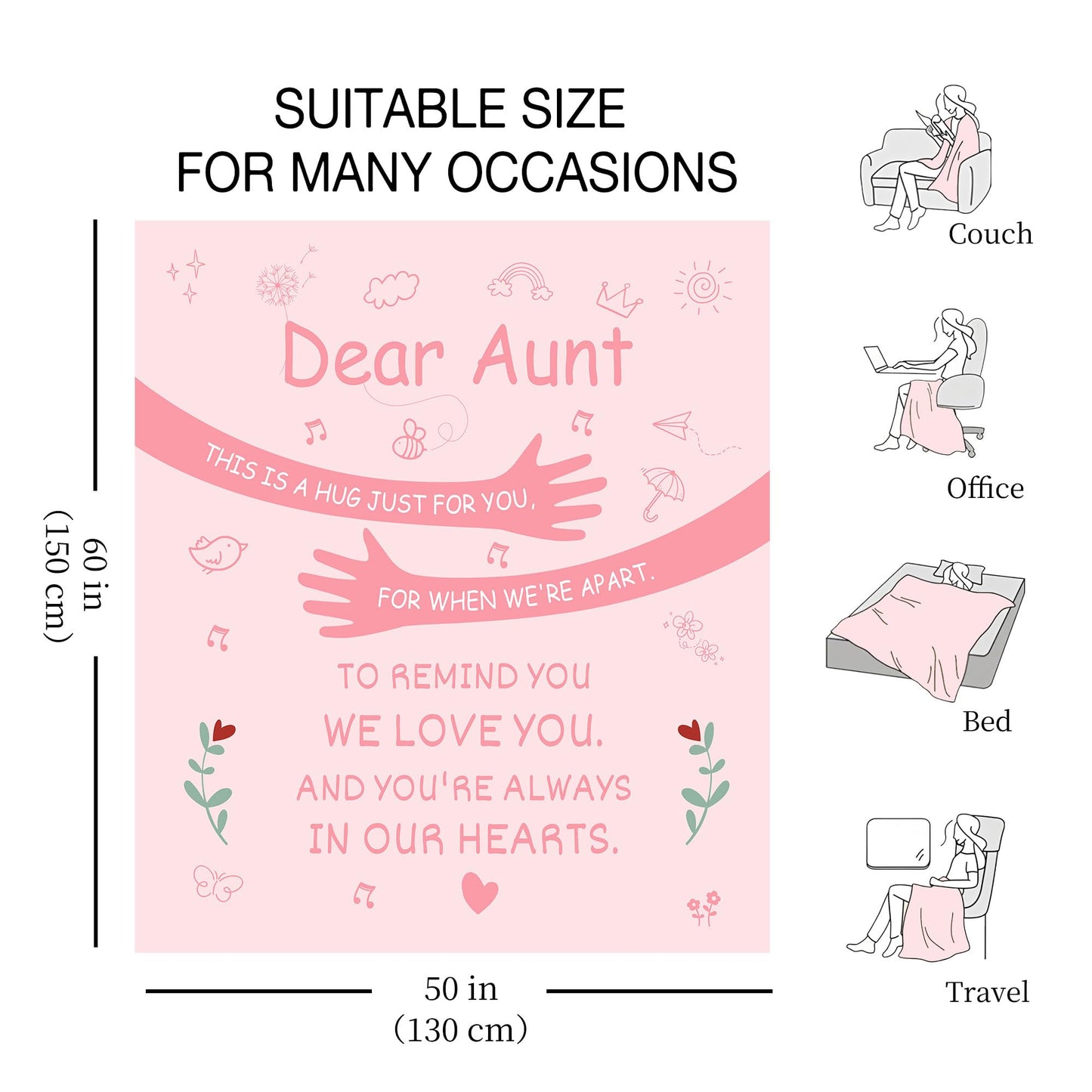 AprOcean Dear Aunt This is a Hug just for You for When We're Apart to Remind You we Love You and You're Always in Our Hearts Aunt's Blanket Gift from Niece Nephew for Birthday Mother's Day Christmas