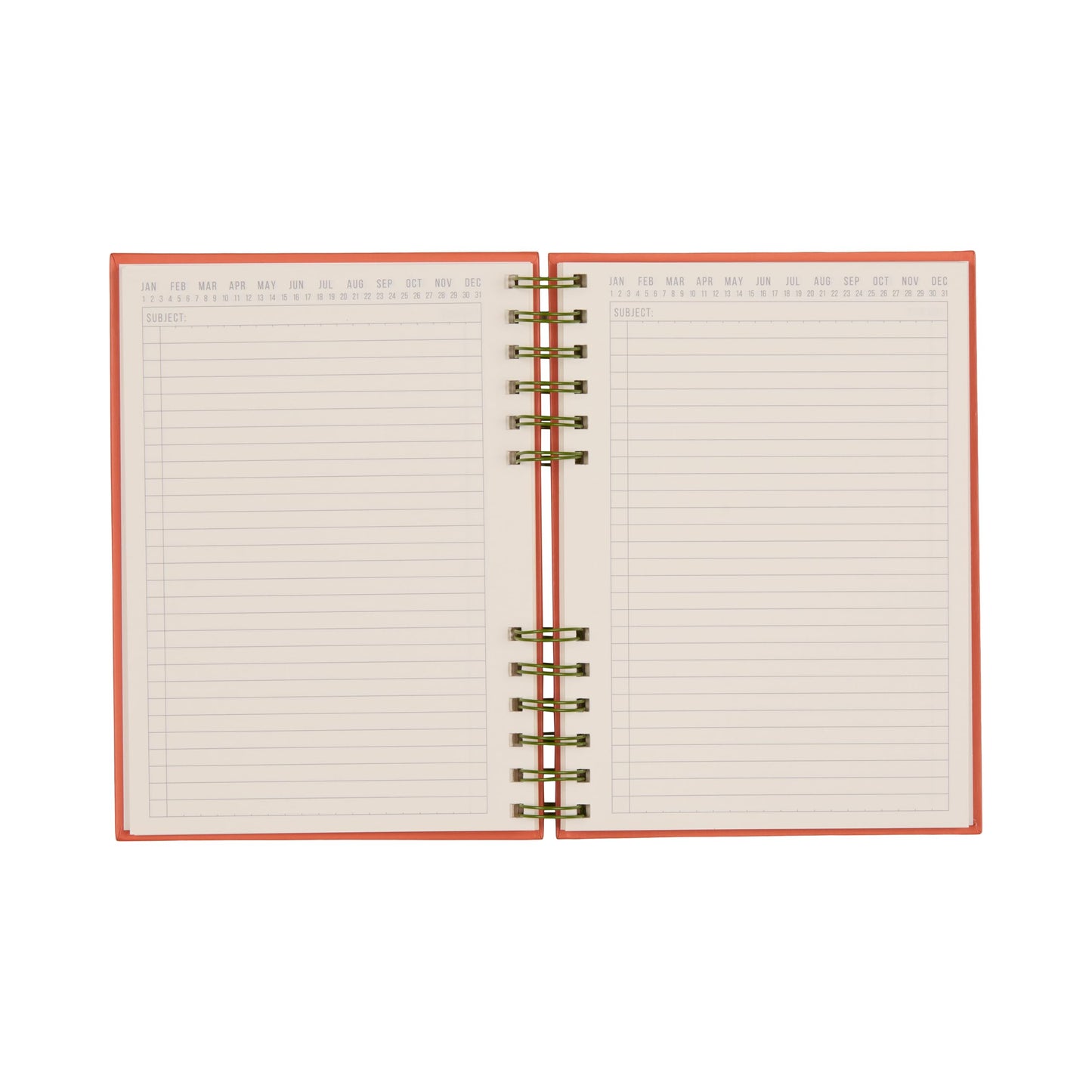 DesignWorks Ink Standard Issue Notebook No. 12, Undated Daily Planner & Writing Journal, 192 Lined Pages, Elastic Pen Holder, Small Spiral Notebook for Work & Journaling, 6 x 8.25 in, Army Green + Chili