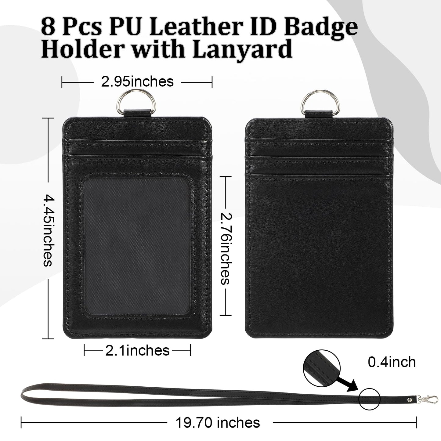 Lerheedi 8 Pack Graduation PU Leather ID Badge Holder, with 1 Clear Window, 5 Credit Card Slots and Lanyard Strap(Black)