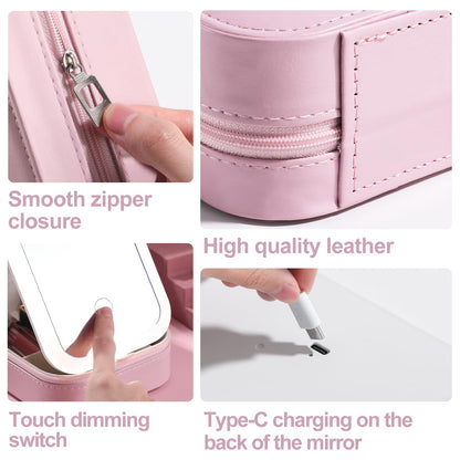 BS-MALL Travel Cosmetic Mirror Case LED Makeup Mirror Storage Case for Eyelash station Brushes Cosmetic Tools Pink On-the-go Makeup Needs (White)