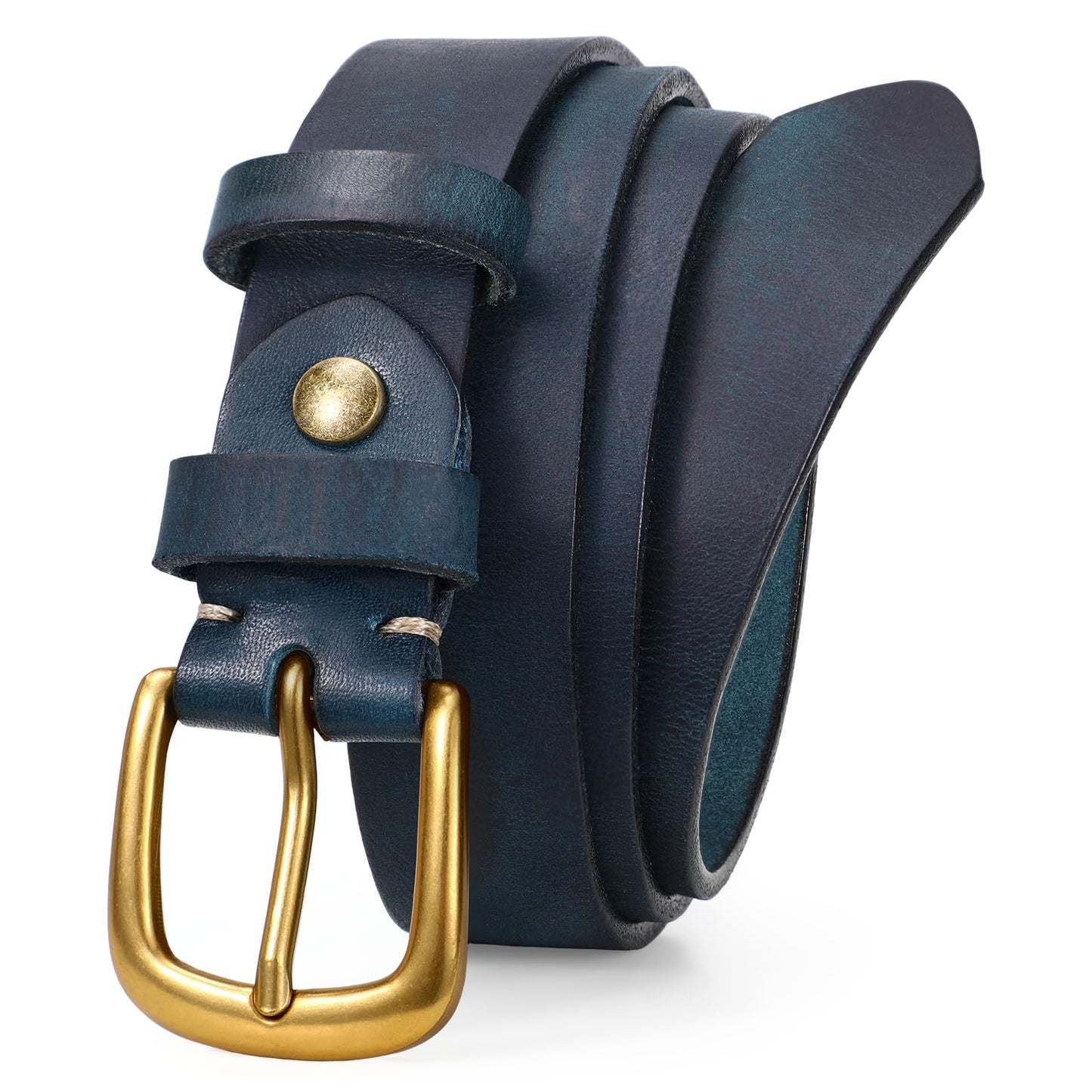 VONMELLI Womens Genuine Leather Belts for Jeans Pants Ladies Navy Full Grain Belt With Vintage Gold Buckle, XL