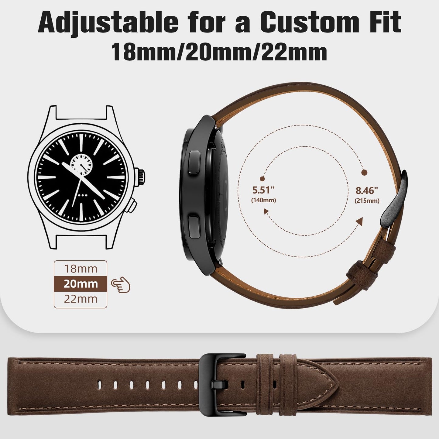 GEAK 20mm 18mm 22mm Leather Band Compatible with Garmin Vivoactive 5/6/3/4S Watch Bands, Venu 4/Venu 3S/2S, Quick Release Classic Genuine Leather Strap for Venu 3/2/Forerunner 265/165 Men Women