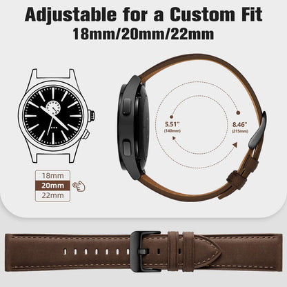 GEAK 20mm 18mm 22mm Leather Band Compatible with Garmin Vivoactive 5/6/3/4S Watch Bands, Venu 4/Venu 3S/2S, Quick Release Classic Genuine Leather Strap for Venu 3/2/Forerunner 265/165 Men Women