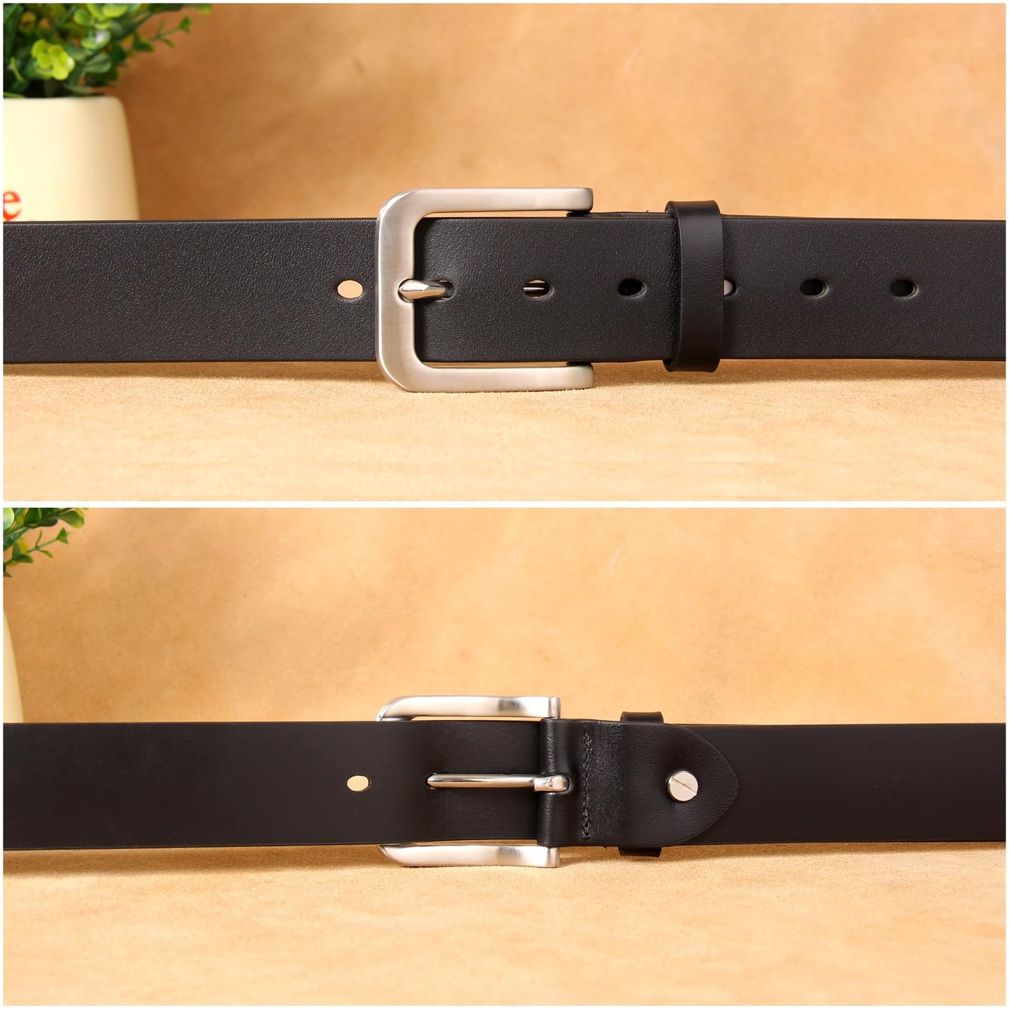 Mgailw Men's Genuine Leather Belt 1 1/2" Classic & Versatile Prong Buckle in Full-Grain Leather Trim to Fit(28" to 32" Waist Adjustable)