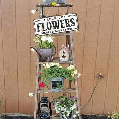 Fresh Cut Flowers Sign, Metal, 6x16 inches, Vintage Farmers Market Art, Flower Shop Wall Decor, Garden Sign
