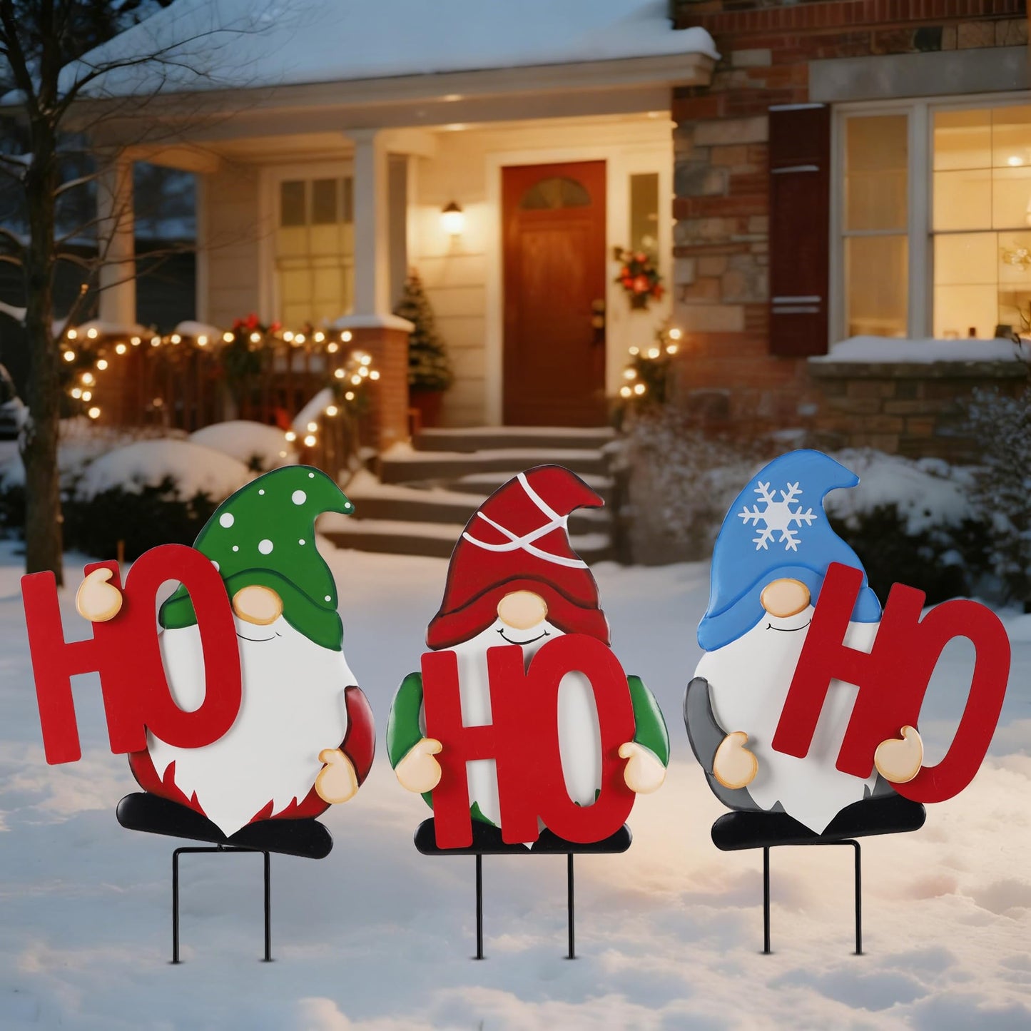 DR.DUDU Set of 3 Christmas Gnomes Outdoor Decorations- Xmas Gnomes Stakes HOHOHO Metal Yard Sign Decor for Outside Garden Lawn Patio Pathway