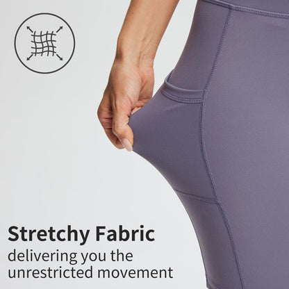 baleaf Biker Shorts Women Yoga Gym Workout Spandex Running Volleyball Tummy Control Compression with Pockets Soft 8" Purple S