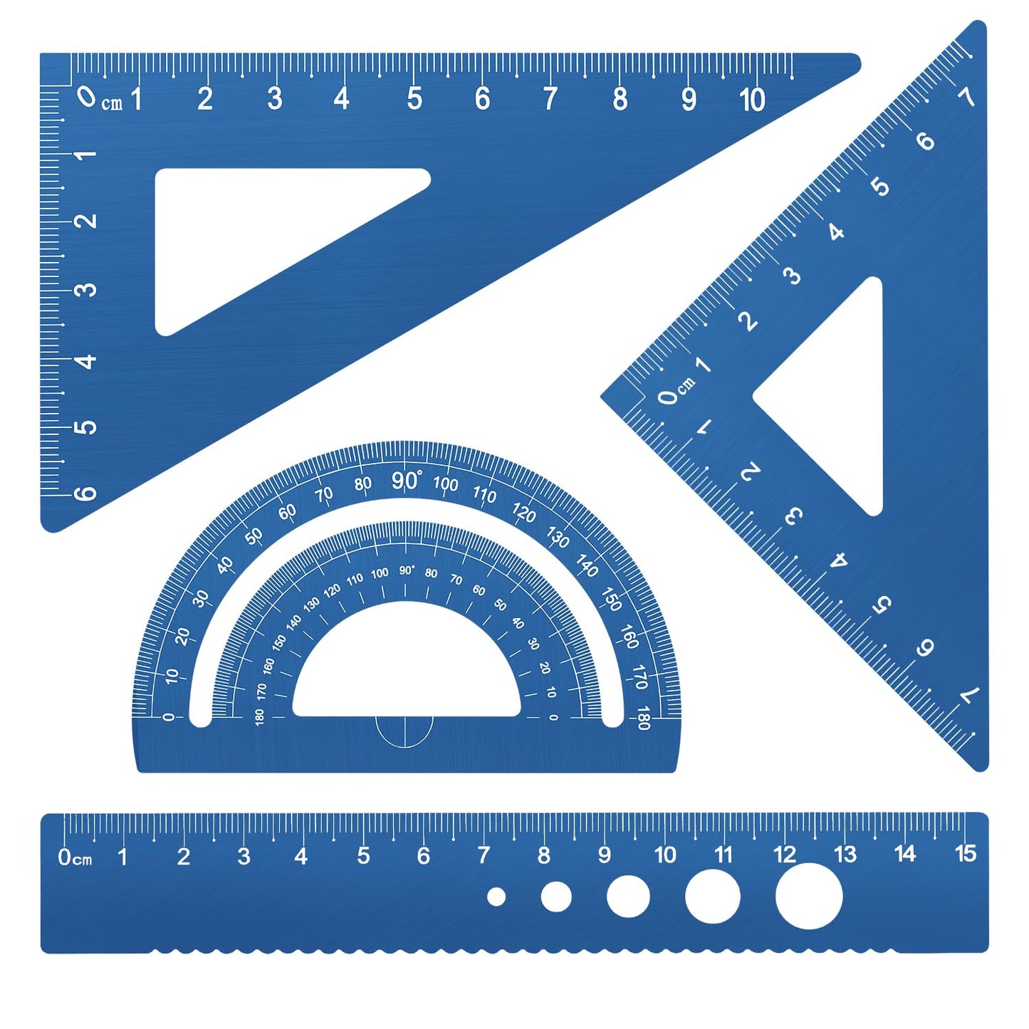 Honagu Triangular Ruler Set, 4 Pieces Aluminum Alloy Ruler, Metal Drafting Ruler, Geometric Protractor for Students, Draftsmen, Engineers, School Office Supplies (Blue)