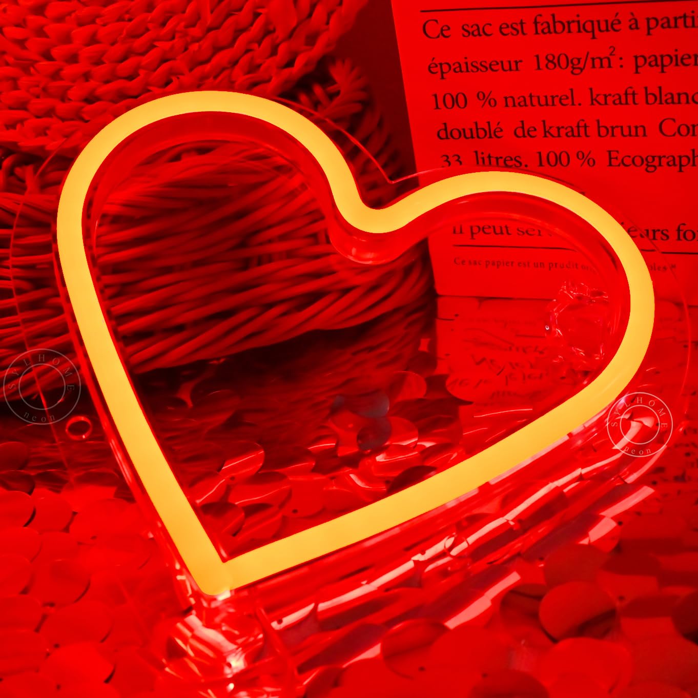 SYLHOME Red Heart Led Neon Light Sign Battery Operated or USB Powered Bedroom Wedding Wall Sign Decor Valentines Day Birthday Christmas Gifts USB 7.87" X 7.28"