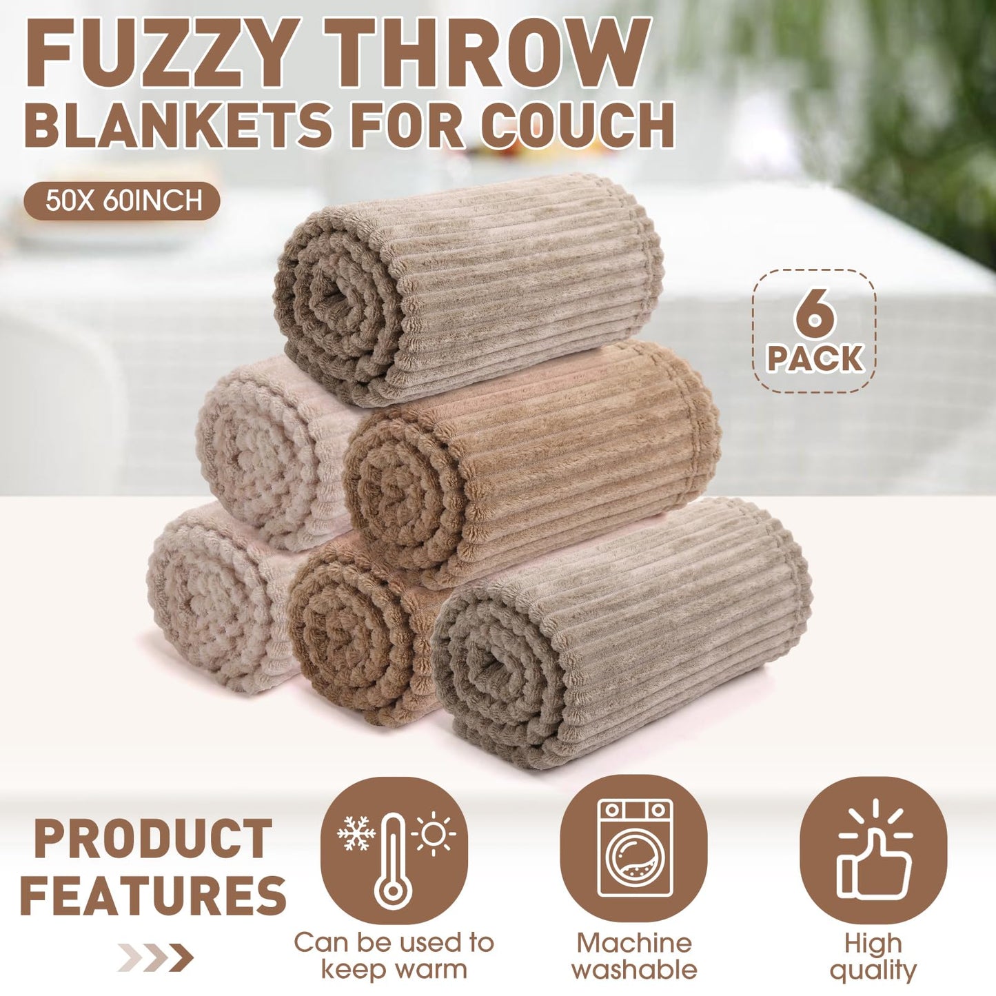 Buryeah 50 x 60 Inches Fleece Throw Blanket Soft Cute Warm Plush Flannel Fluffy Blankets for Wedding Sofa Couch Bed Seasons Employee Appreciation Gifts Bulk(Dark-Brown, Brown, Light Brown,6 Pack)