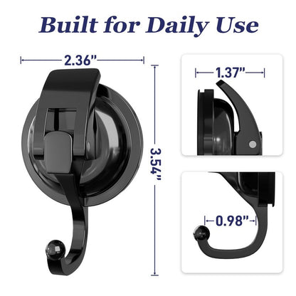 SOCONT Heavy Duty Vacuum Suction Cup Hooks, Matte Black Plated Polished Super Suction for Kitchen Bathroom, 2 Pack
