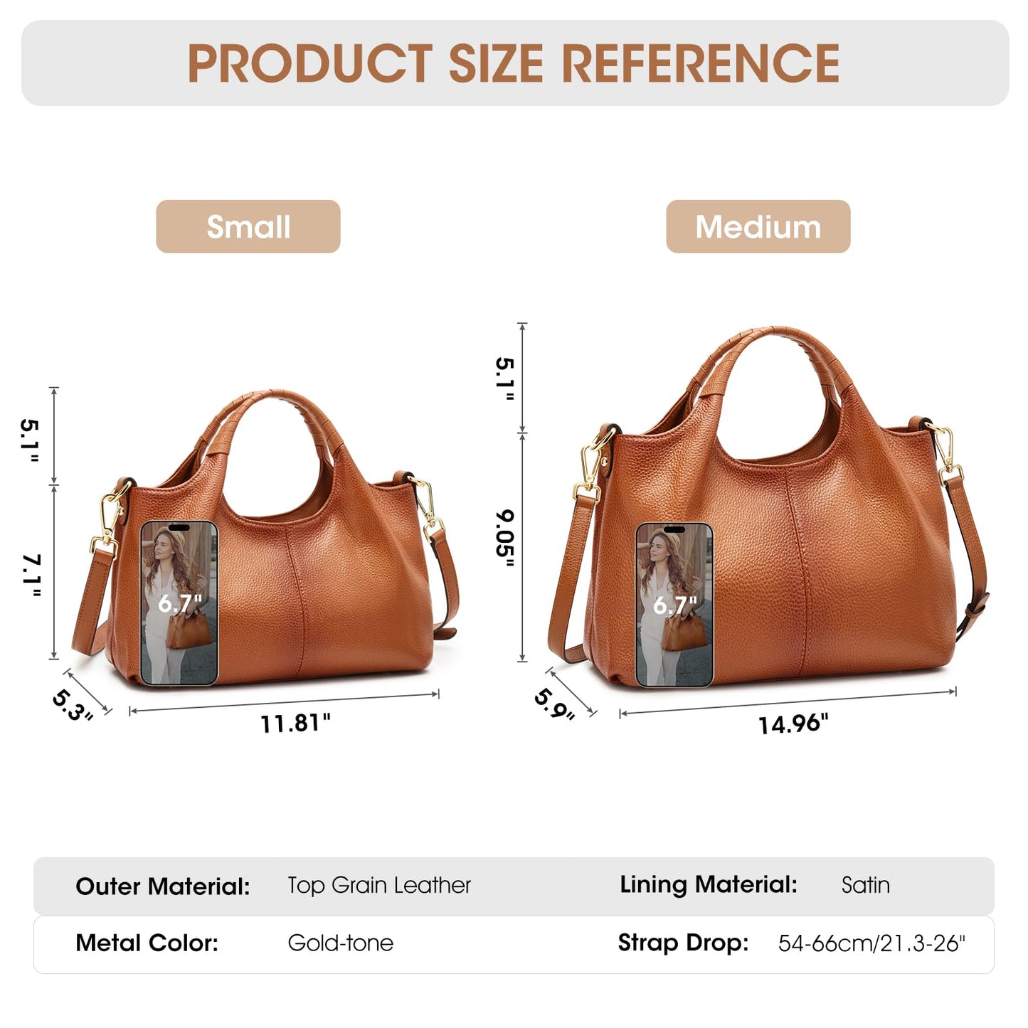 Kattee Leather Purses and Handbags for Women, Medium Crossbody Bags Trendy, Soft Shoulder Satchel Bags, Sorrel