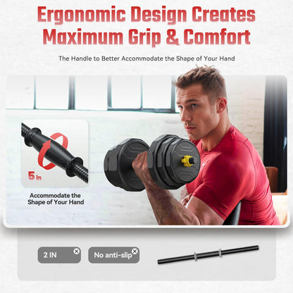 FEIERDUN Adjustable Dumbbells, 68lbs Free Weight Set with 4 Modes, Used as Barbell, Kettlebells, Push up Stand, Fitness Exercises for Home Gym Suitable Men/Women