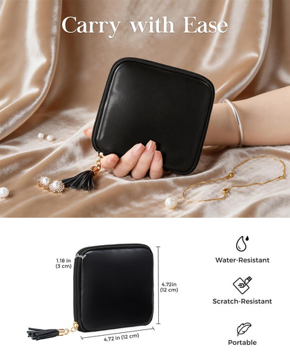 Lolalet Travel Jewelry Case Organizer, Small Jewellery Pouch with Compartments for Storage, Soft Velvet Bag for Traveling Women, Full-Zip Packing for Necklaces, Earrings, Bracelets -Black