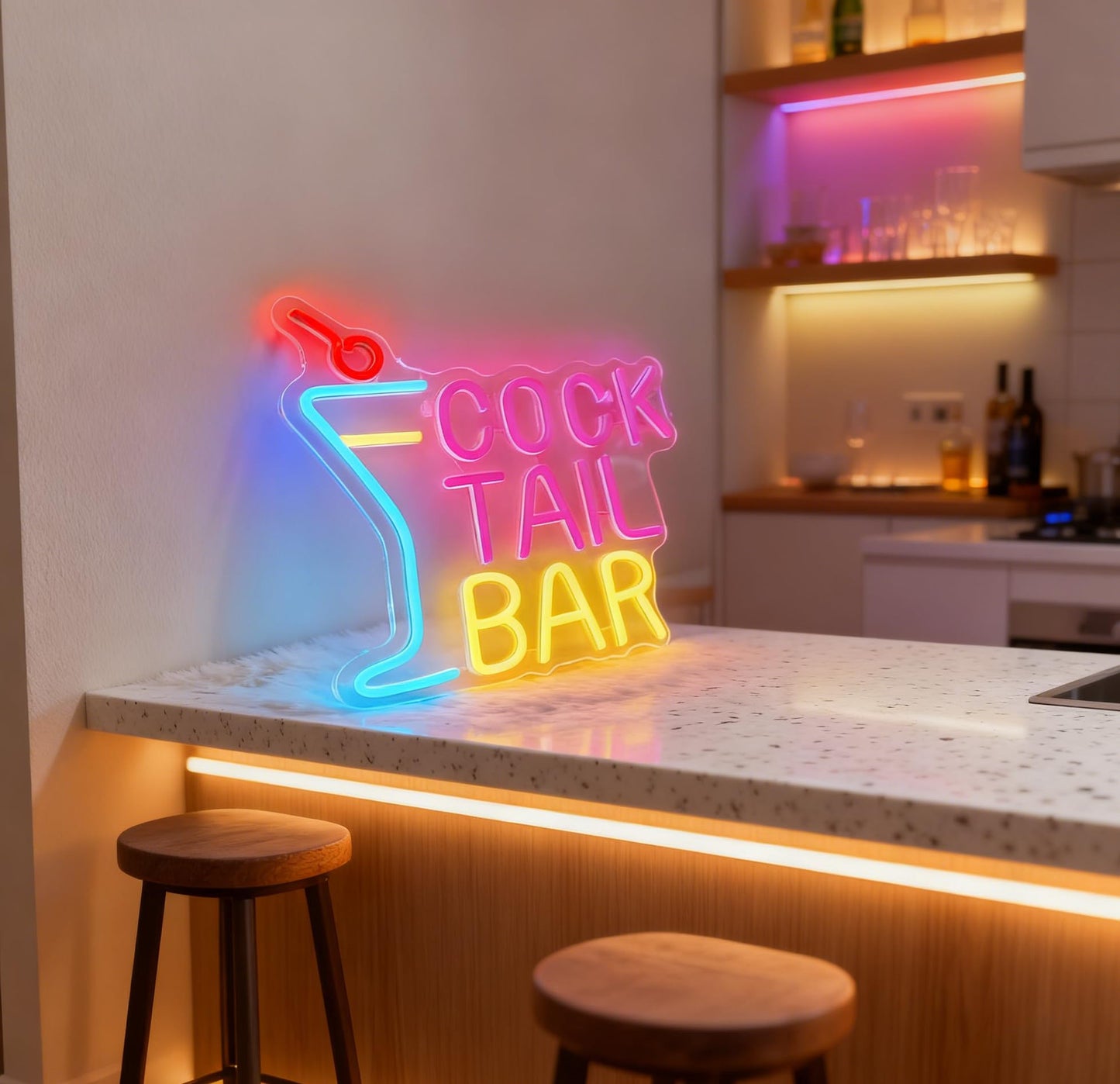 Cocktail Bar LED Neon Sign, Cocktail Glass Shape Light Up Sign, Bar Lounge Home Kitchen Restaurant Wall Table Window Decor, USB Powered Dimmable Decorative Neon Light 13.8 x 12.6 In