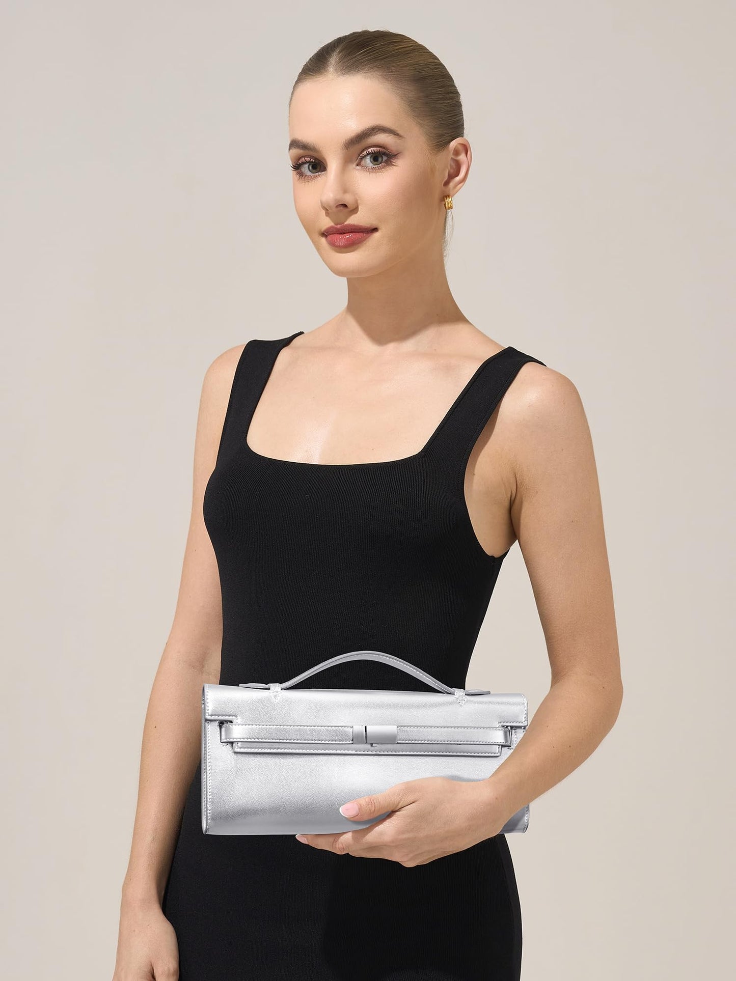 CHUNLI PU Leather Clutch Purses for Women, Trendy Ladies Top Handle Bag for Evening Work Business Daily Use