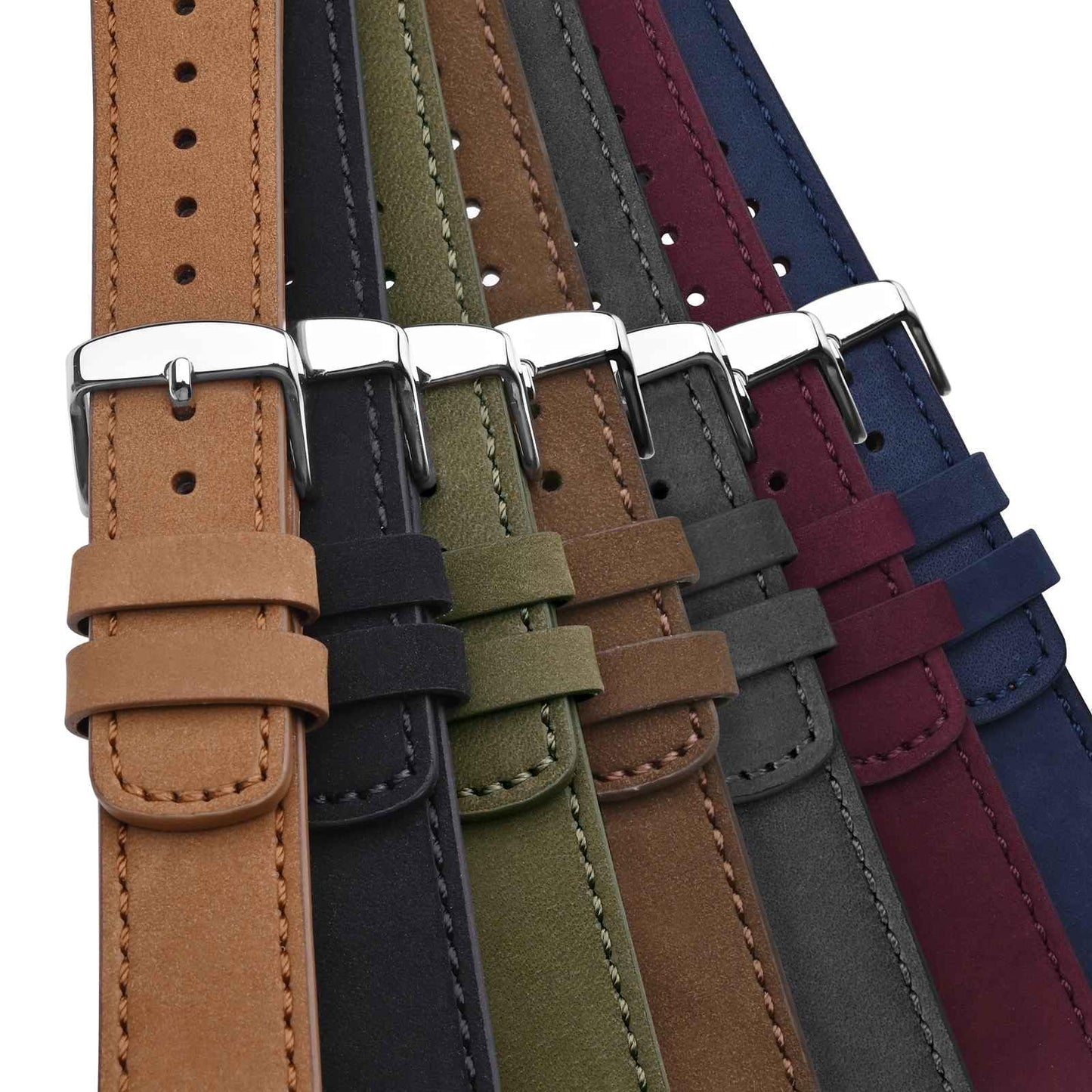 WOCCI 19mm Retro Leather Watch Band for Men and Women, Quick Release Replacement Strap with Silver Buckle (Black)