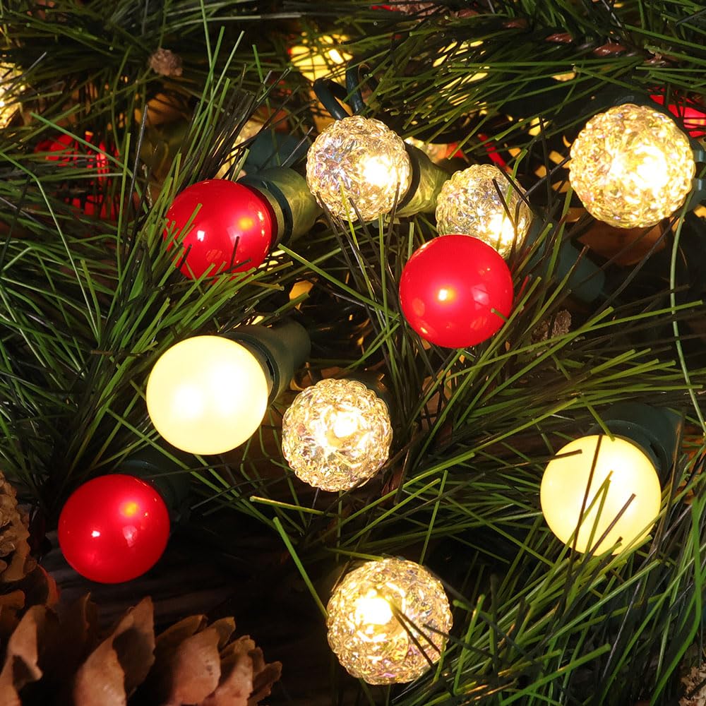 novrose Red and White Christmas Lights Outdoor G15 Pearlized Glass 70 LED 19FT Mini Globe String Lights for Christmas Tree Indoor Outdoor Decor,ETL Certified