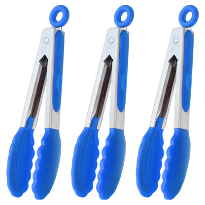Small Silicone Tongs 7-Inch Mini Serving Tongs, Set of 3 (Black Gray White)