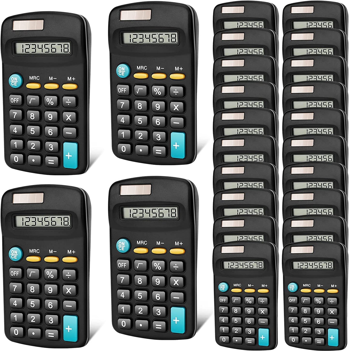 Riccioney 24 Pack Basic Mini Calculators - 8 Digit Display, Solar Battery & AC Power, Handheld for Office, School & Home