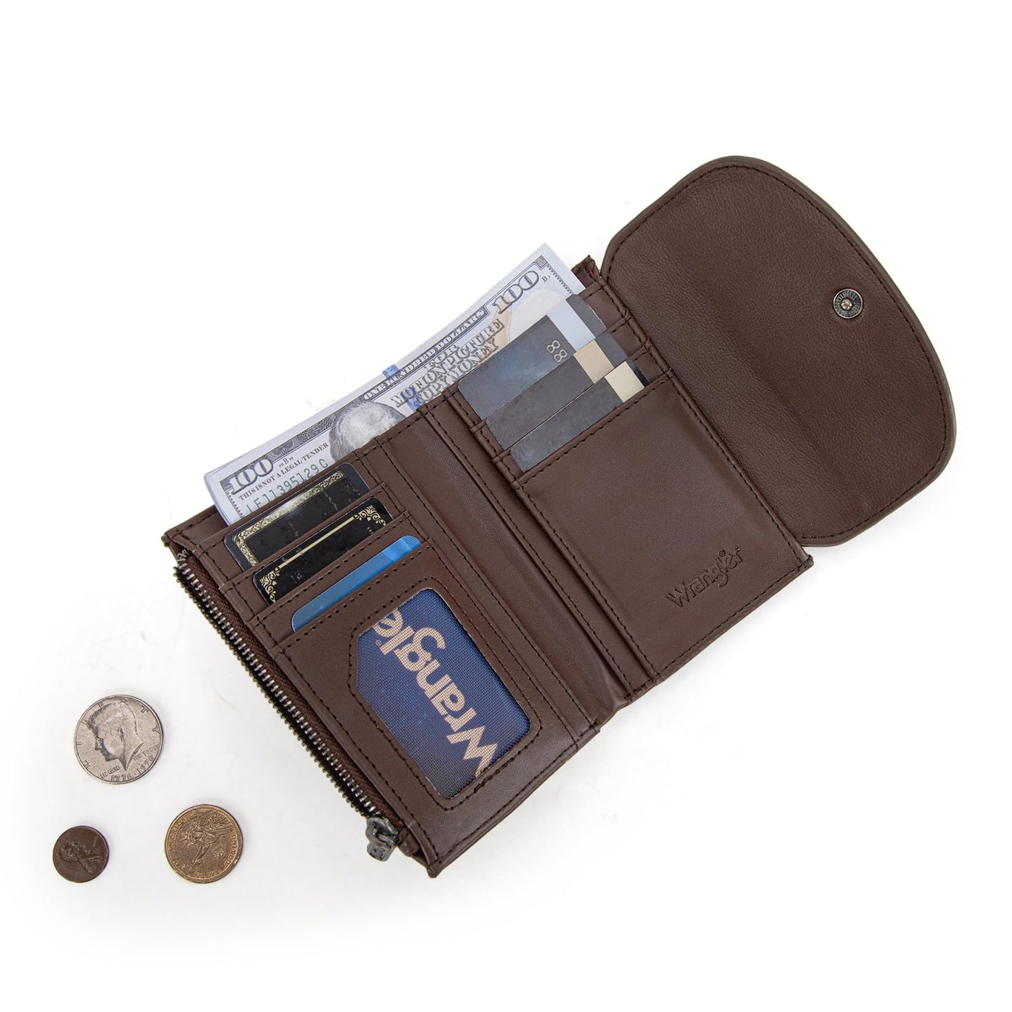 Montana West X Wrangler Small Wallets Woman Trifold Wallets, Card Cases & Money Organizers Womens Wallet Minimalist Wallet for Women Ladies Female Coffee with Coin Purses
