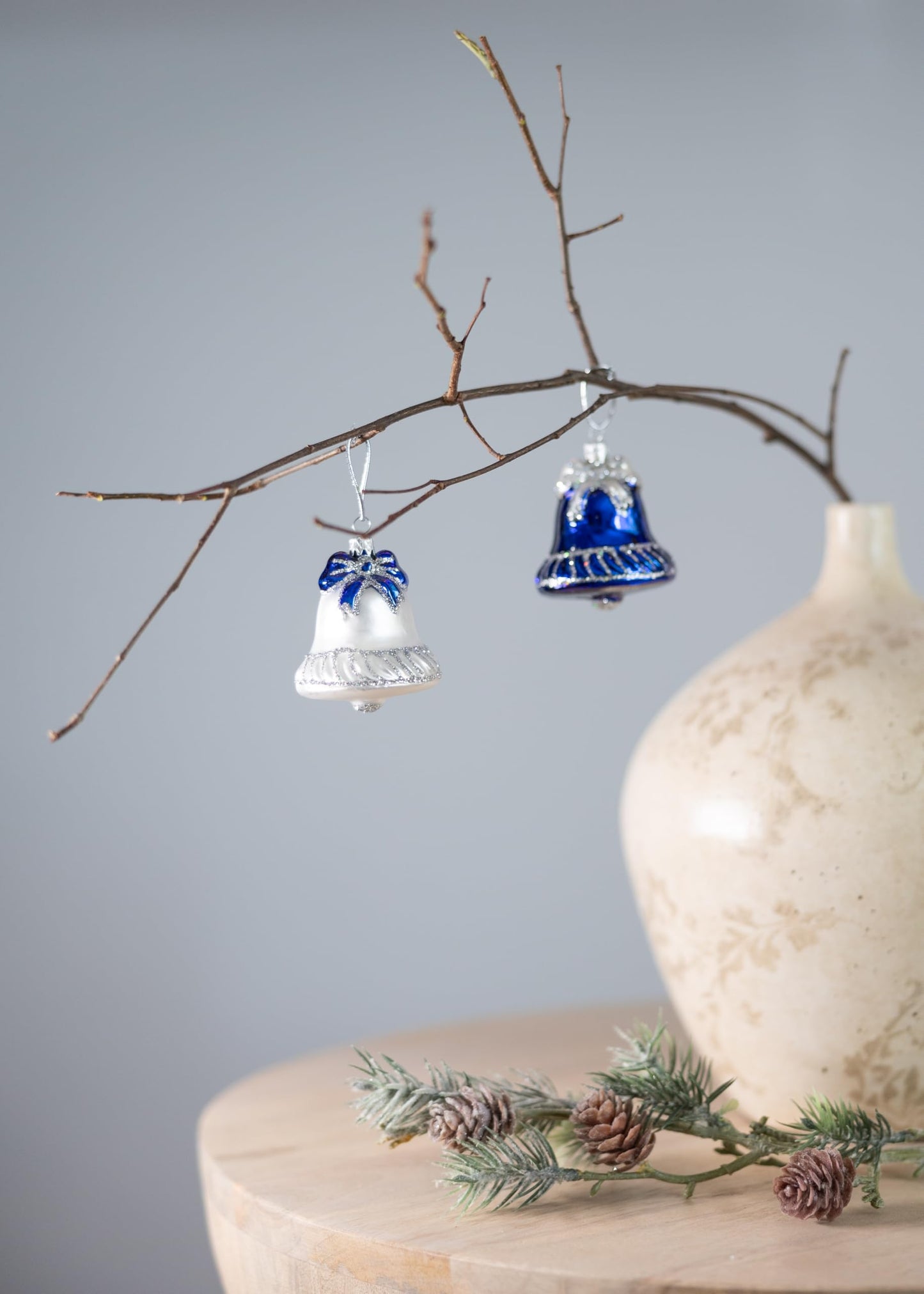Polish Gallery Mini Glass Tree Ornaments White Jingle Bell Handcrafted Mouth Blown Glass 1 Inch Mini Ornaments Tiny Christmas Ornaments Made in Poland