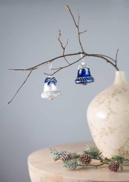 Polish Gallery Mini Glass Tree Ornaments White Jingle Bell Handcrafted Mouth Blown Glass 1 Inch Mini Ornaments Tiny Christmas Ornaments Made in Poland