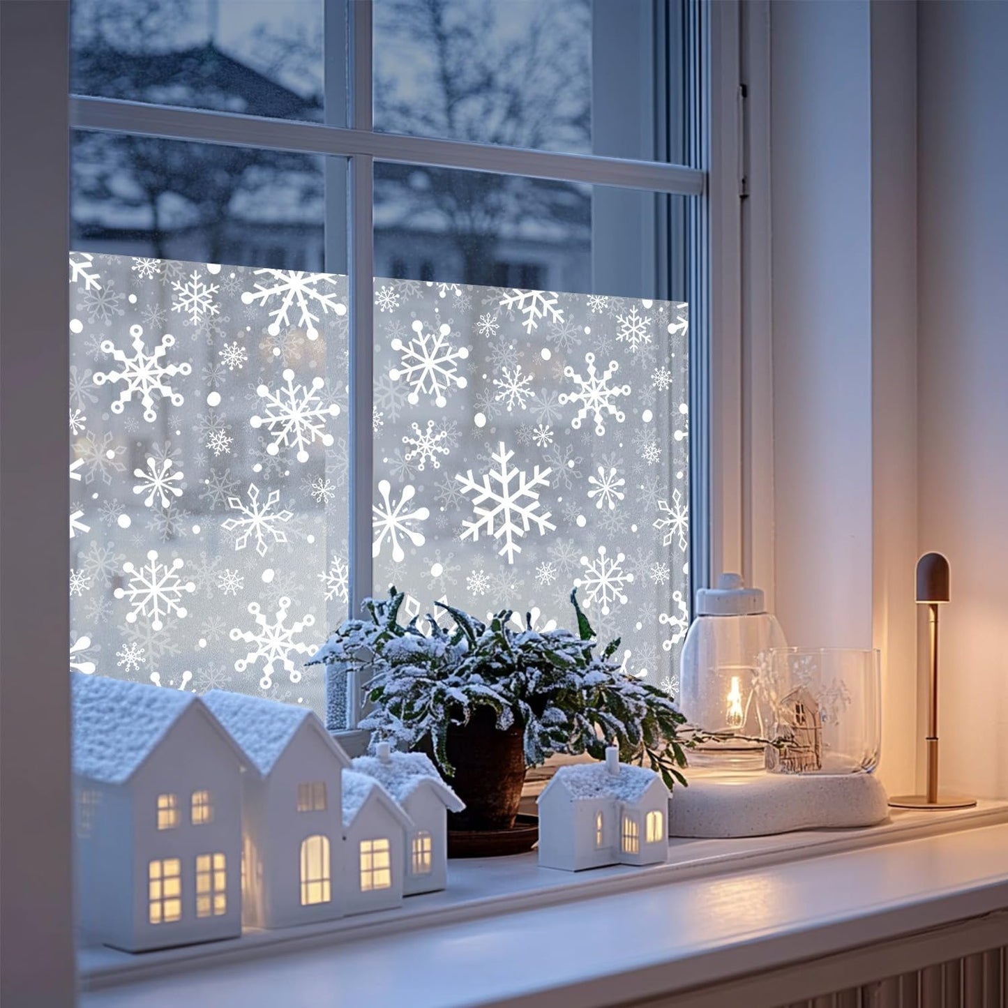 Christmas Stain Glass Window Film Christmas Snowflakes Cling Rainbow Window Film Decorative Window Clings Pure White Frosted Vinyl Static Window Stickers for Holiday Glass Windows Decor 16.9 * 39.3in