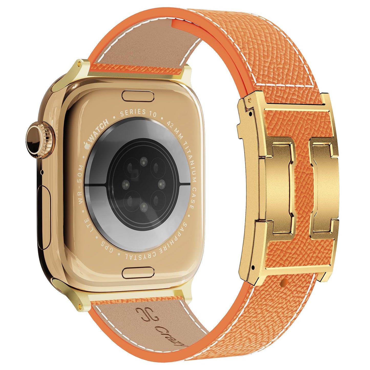 Leather Band Compatible with Apple Watch 49mm46mm45mm44mm42mm41mm 40mm38mm,Stylish Magnetic H Buckle Strap for iWatch Ultra 2/1/SE/Series 10/9/8/7/6/5/4/3/2/1 Women Men (Light Brown Band+Gold H Buckle, 38mm40mm41mm42mm)