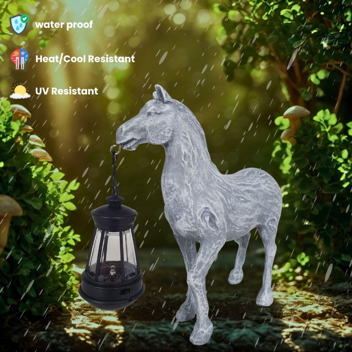 Horse Garden Statue with Solar Lantern,Garden Outdoor Horse Figurines Decor for Farmhouse Patio Yard Lawn Home Gifts for Mom Grandma Wome Housewarming Christmas Birthday