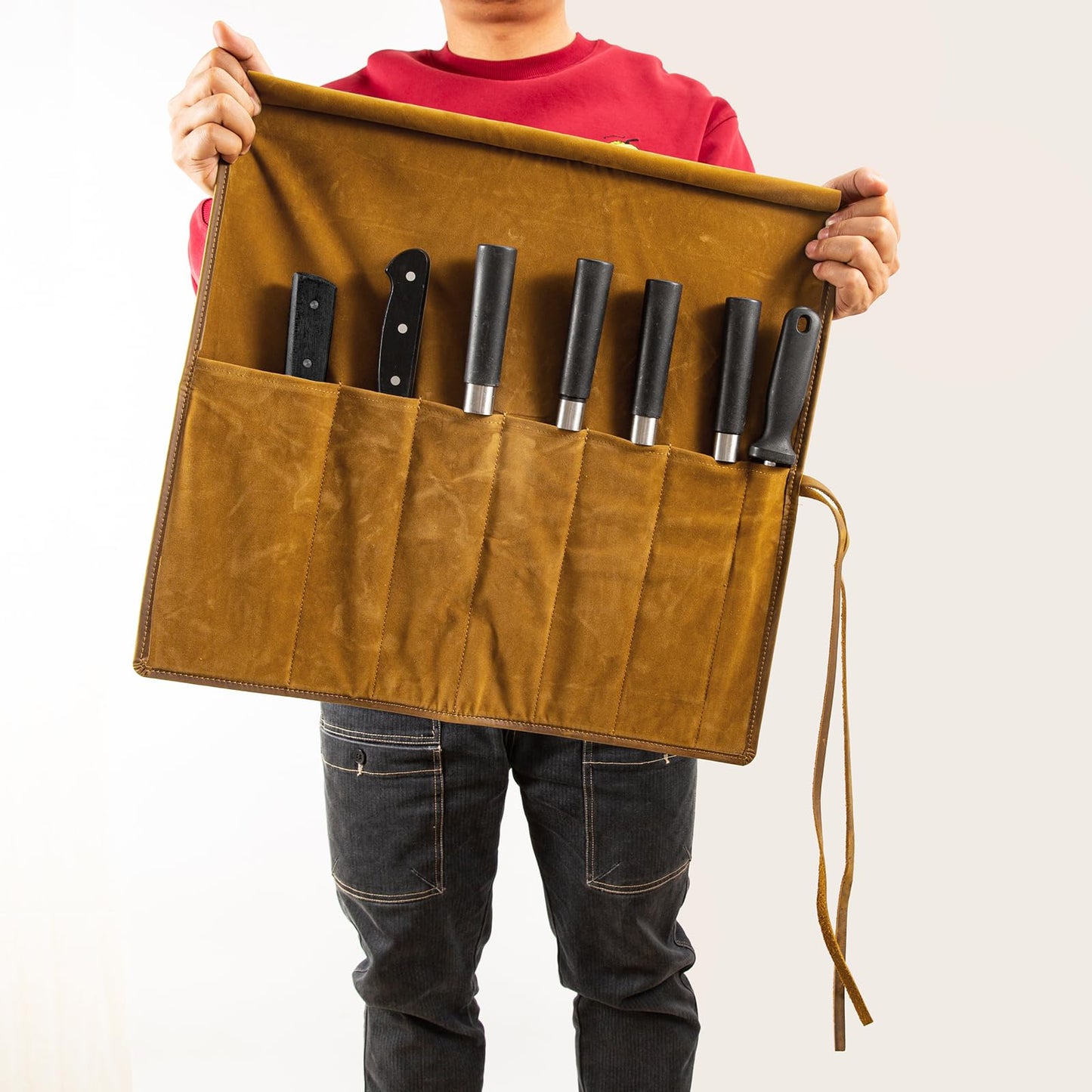Baizoy Genuine Leather Knife Roll, Knife Bags for Chefs Professional, Small Chef'S Knife Case Holder, Knives Holders Protectors with 7 Slots, Portable Chef Knife Roll Chef Knife Bag