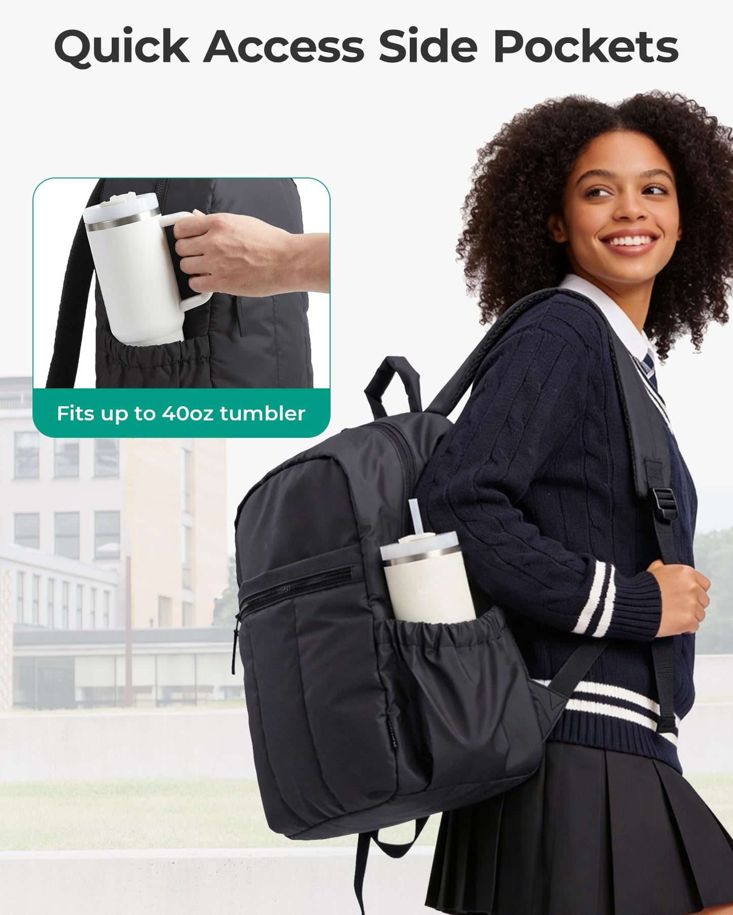 BAGSMART Backpack for Women, Travel Backpack with Large Side Pocket, 15.6 Inch Work College Backpack Purse, Waterproof Business Teacher Laptop Bag, Black