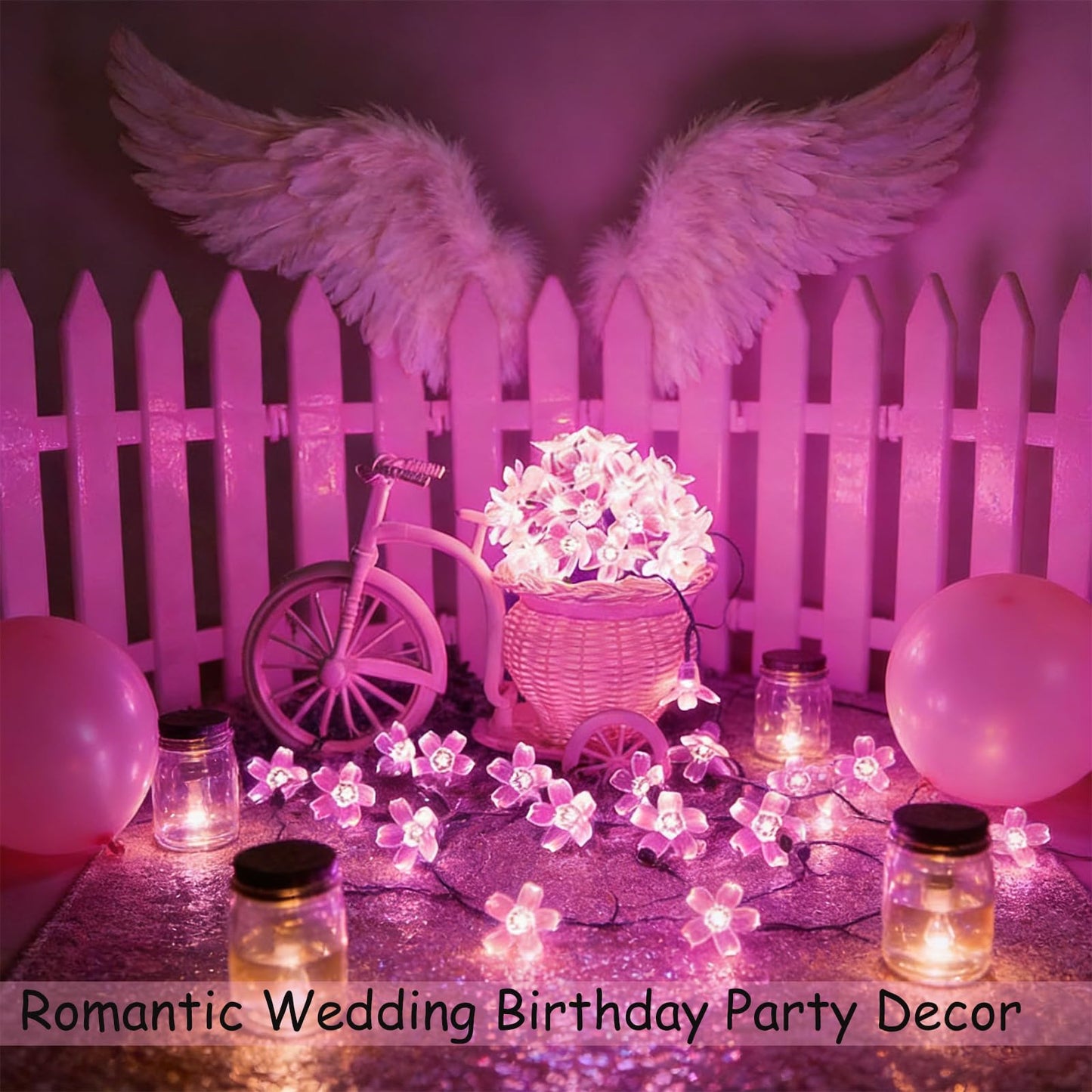 33ft 100 LED Connectable Fairy Pink Flower String Lights 8 Modes for Valentine's Day Wedding Party Christms Decor, Light Up Romantic Bedroom Window Tree Home Indoor Outdoor Hanging Decorations