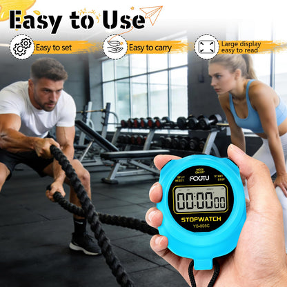 FCXJTU Simple Stopwatch Timer, Single Lap Stopwatch Countdown Timer, No Hourly Beep, On/Off, AAA Battery(Included), Large Display, Easy to Use, Ideal for Kids Sports Coaches Blue
