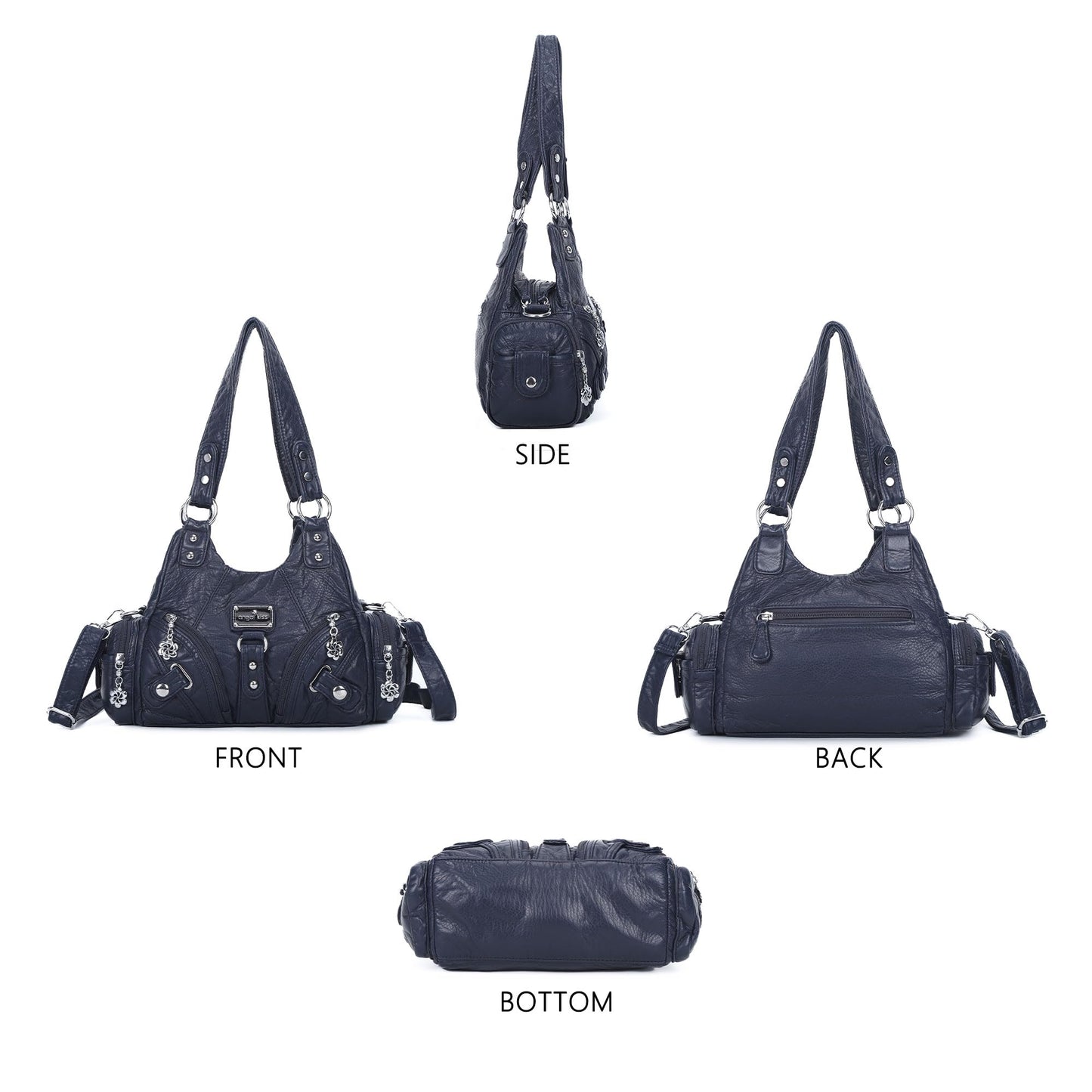 Angel Kiss Purses for Women Small Hobo Shoulder Bags Vagen Leather Multi-Pocket Tote Bag with Zipper (Blue)
